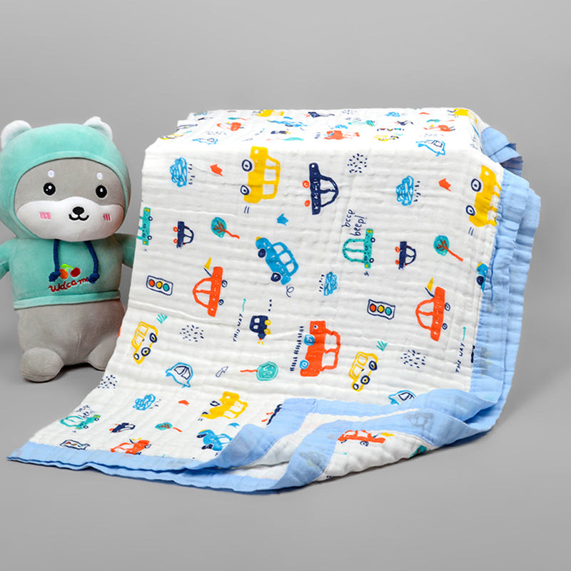 Organic Cotton Blanket for Kids | Baby Bath Towel | Car Print | 100 x 100 cm.