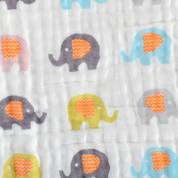 Organic Cotton Blanket for Kids | Baby Bath Towel | Elephant Print | 100 x 100 cm