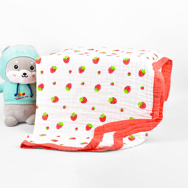 Organic Cotton Blanket for Kids | Baby Bath Towel | Strawberry Print | 100 x 100 cm.