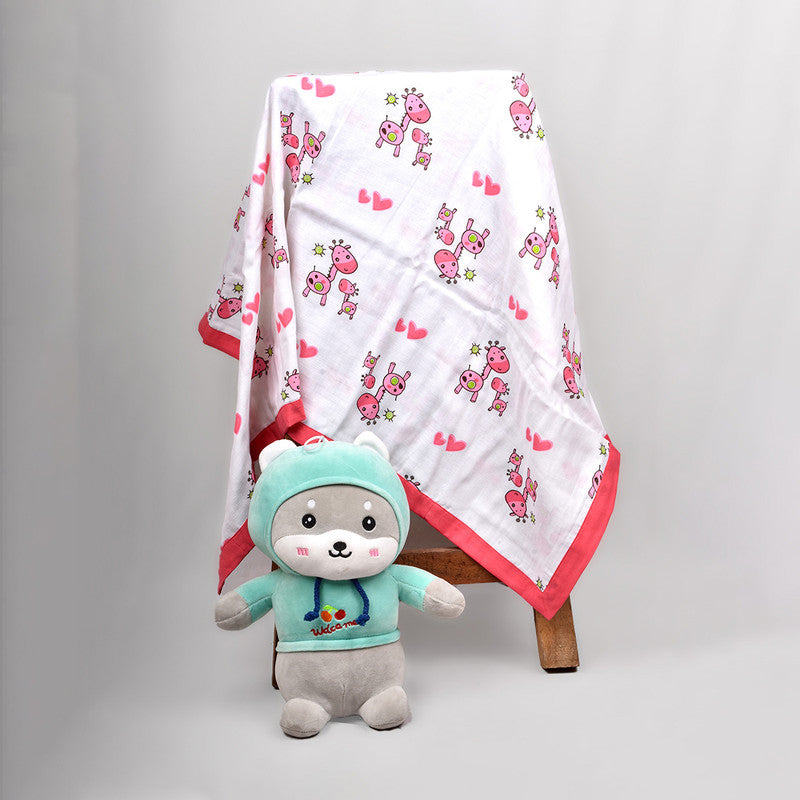 Organic Cotton Dohar for Baby | Muslin Quilt/Blanket | Giraffe Print.