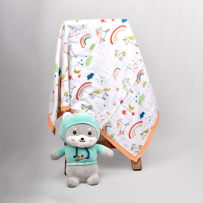 Organic Cotton Muslin Baby Dohar | Unicorn Print.