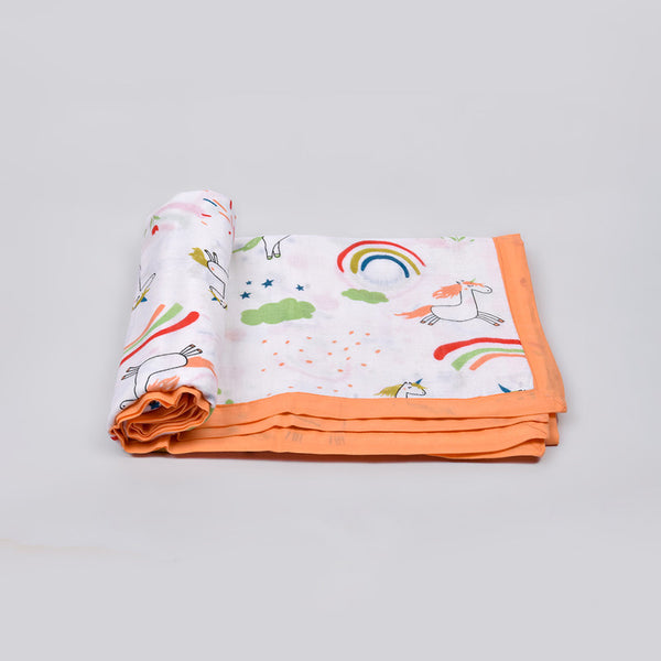 Organic Cotton Muslin Baby Dohar | Unicorn Print