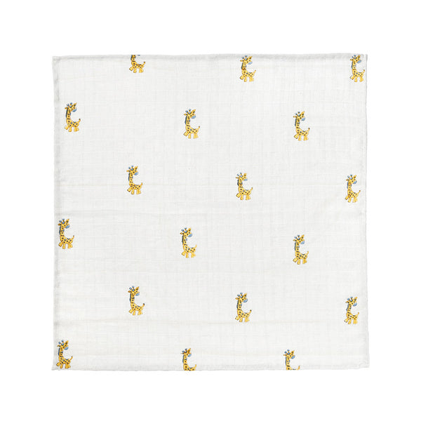 Organic Cotton Muslin Baby Swaddle | Giraffe Print | White | 100 x 100 cm.