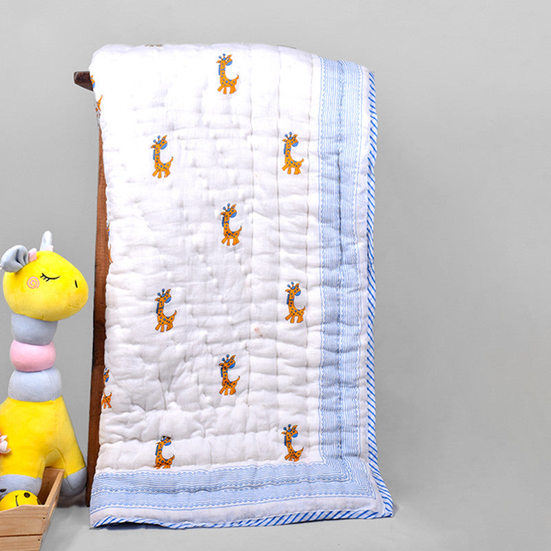 Organic Cotton Baby Quilt | Yellow | Giraffe Print.