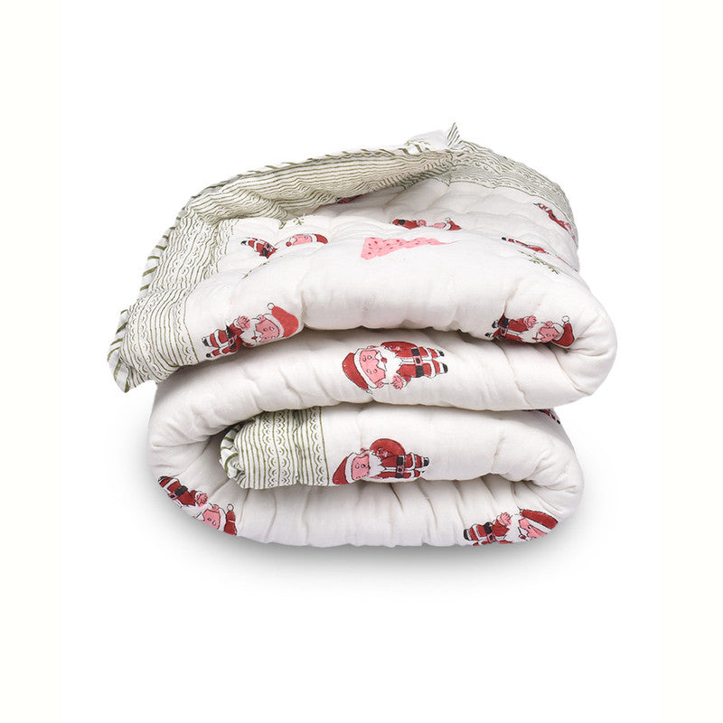 Organic Cotton Baby Quilt | Red | Santa Print.