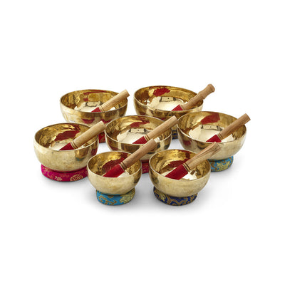 7 Chakras Handmade Singing Bowl Set with Cushions & Wooden Mallets | Sound Healing Essentials |Tuned & Polished | Set of 7