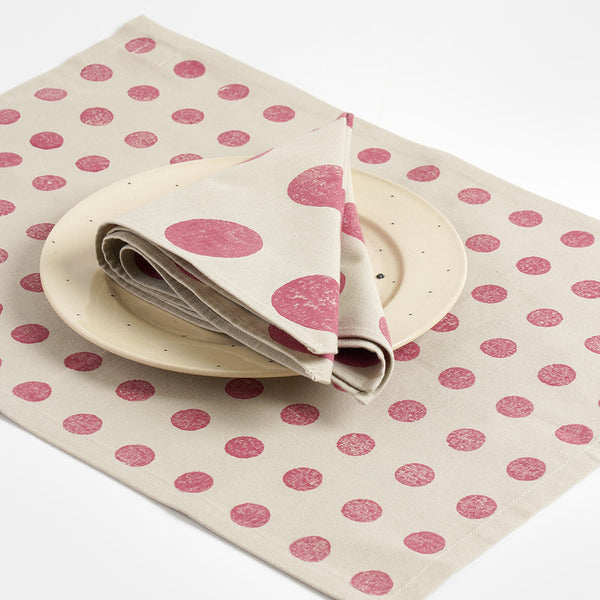 Cotton Dining Tablemats | Beige & Fuchsia | Set of 4