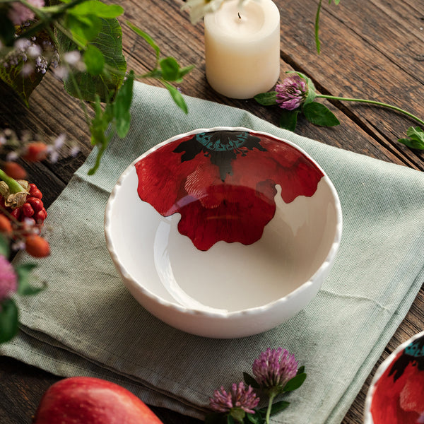 Ceramic Bowl | Ivory & Red | Lead-Free