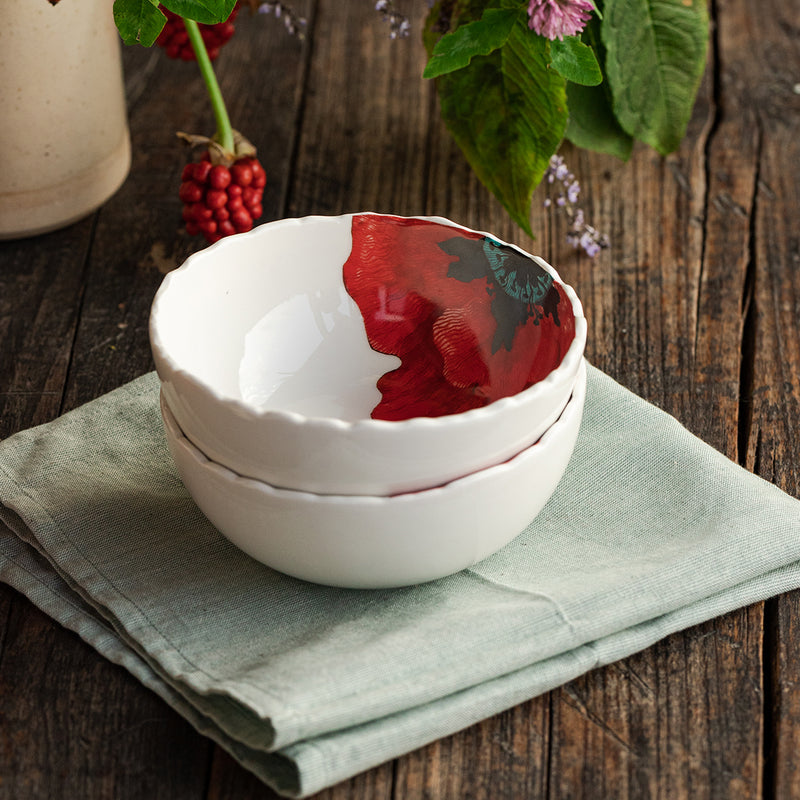 Ceramic Bowl | Ivory & Red | Lead-Free