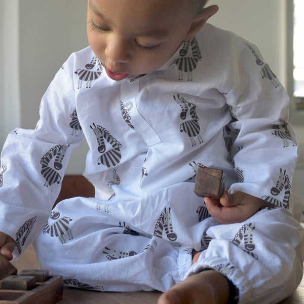 Cotton Top and Pajama Set for Baby | White & Black