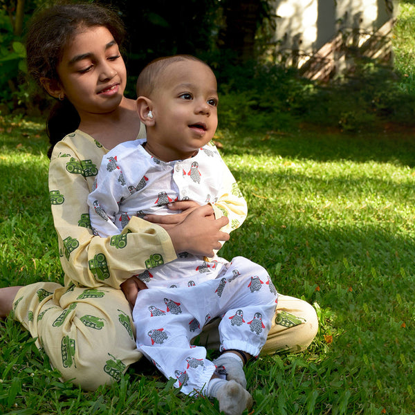 Cotton Baby Top and Pajama Set | White