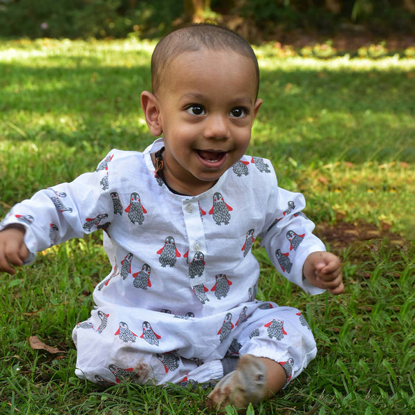 Cotton Baby Top and Pajama Set | White