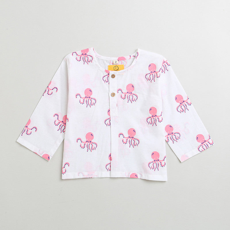 Cotton Baby Top and Pajama Set | White & Pink