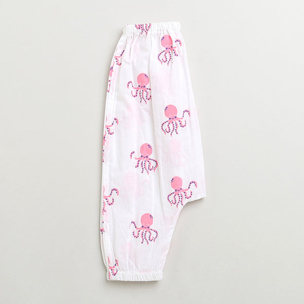 Cotton Baby Top and Pajama Set | White & Pink