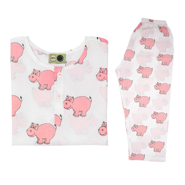 Cotton Night Suit for Kids | Hippo Print.