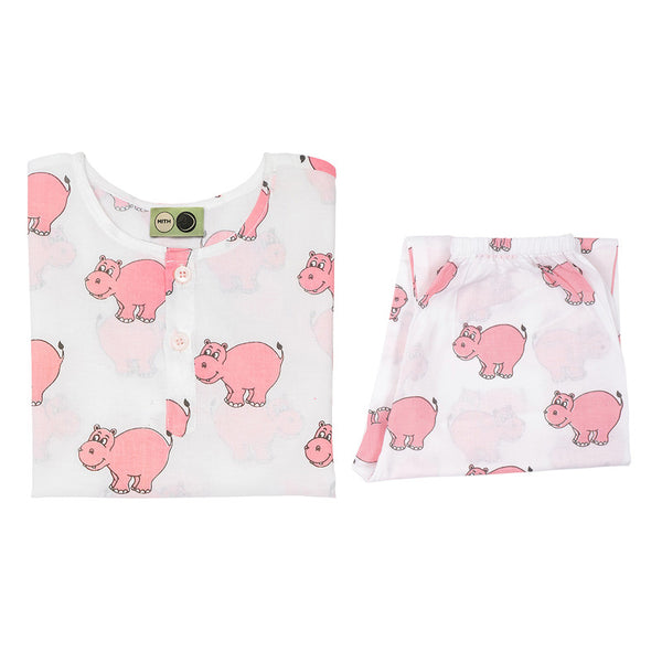 Cotton Night Suit for Kids | Hippo Print.