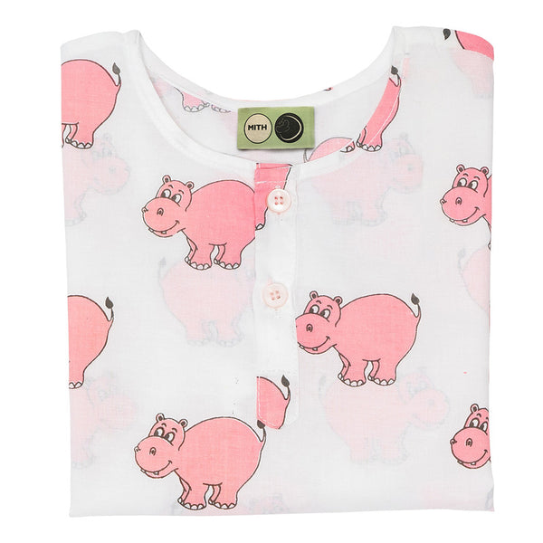 Cotton Night Suit for Kids | Hippo Print.