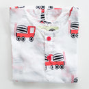 Cotton Night Suit for Kids | Cement Mixer Print | White