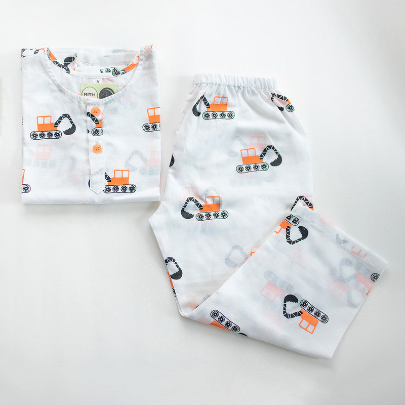 Cotton Night Suit for Kids | Bulldozer Print