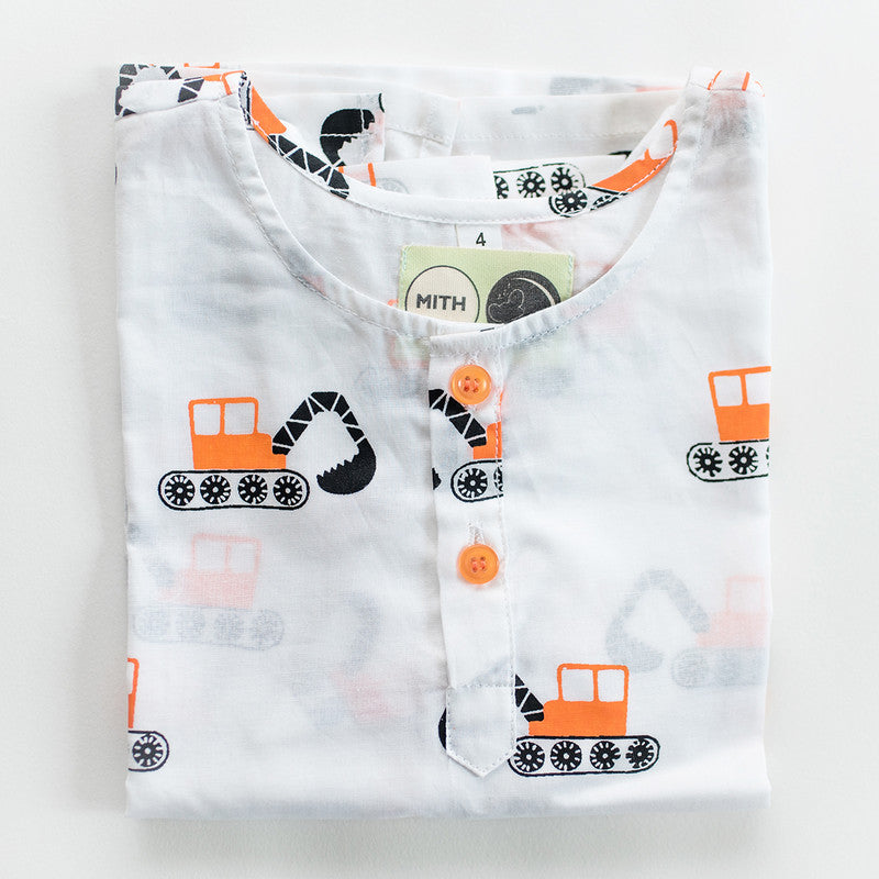 Cotton Night Suit for Kids | Bulldozer Print