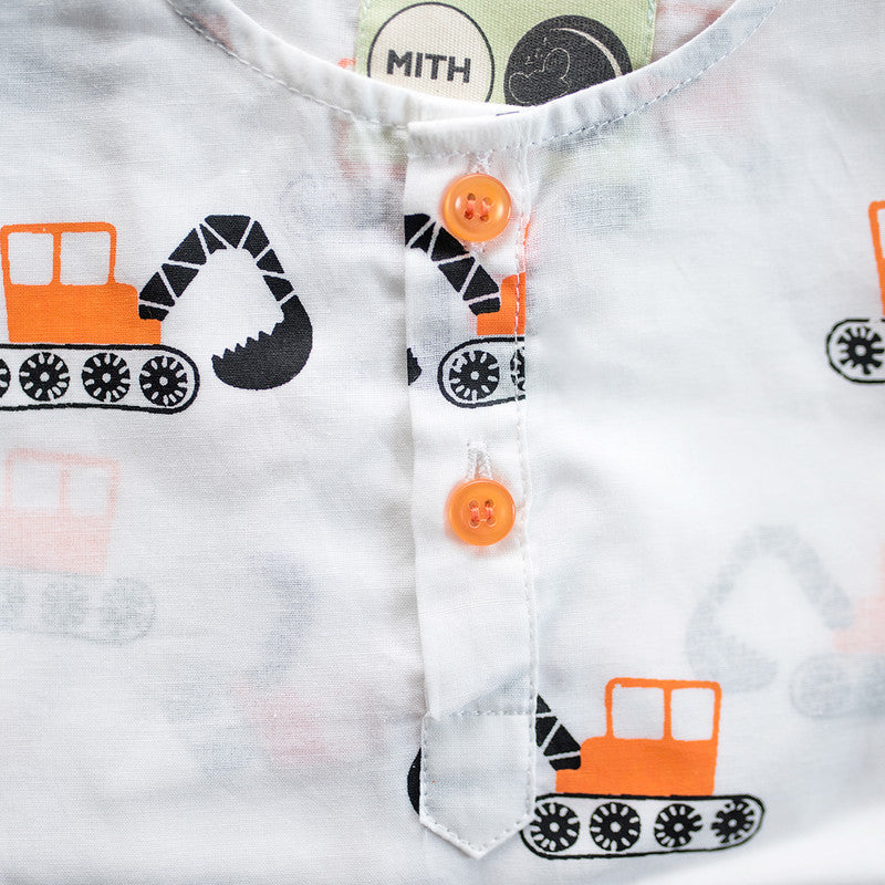 Cotton Night Suit for Kids | Bulldozer Print