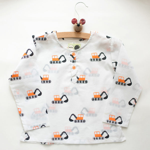 Cotton Night Suit for Kids | Bulldozer Print