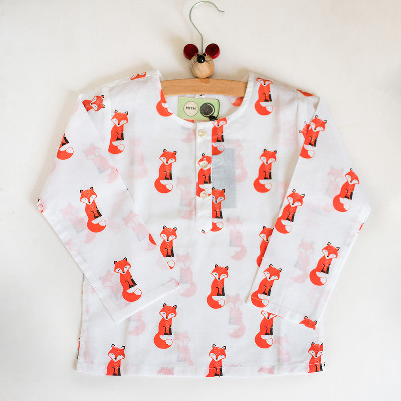 Cotton Night Suit for Kids | Bushy Fox Print