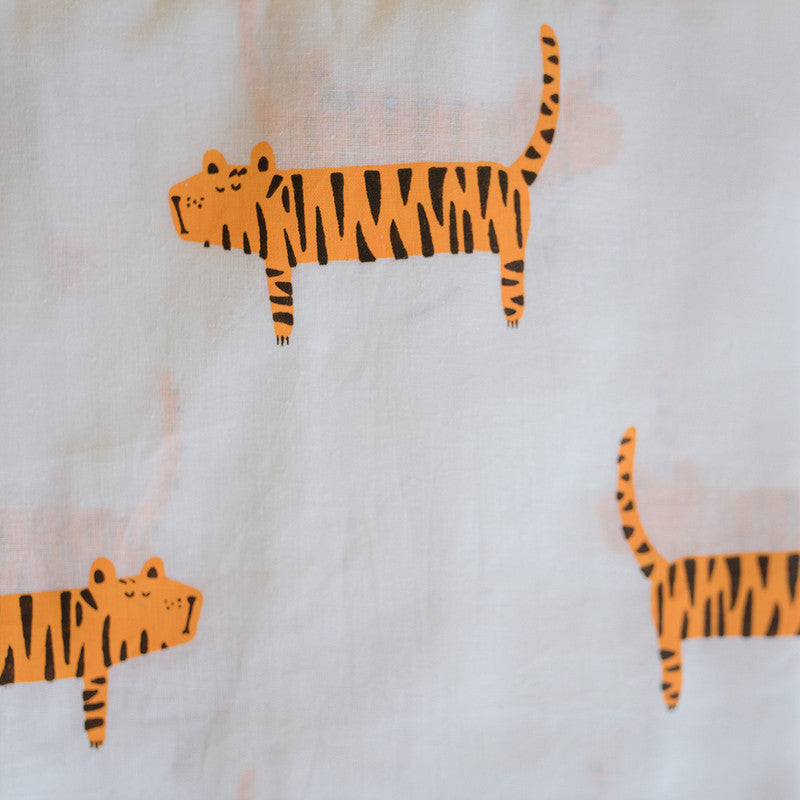 Cotton Night Suit for Kids | Tiger Print | White & Brown