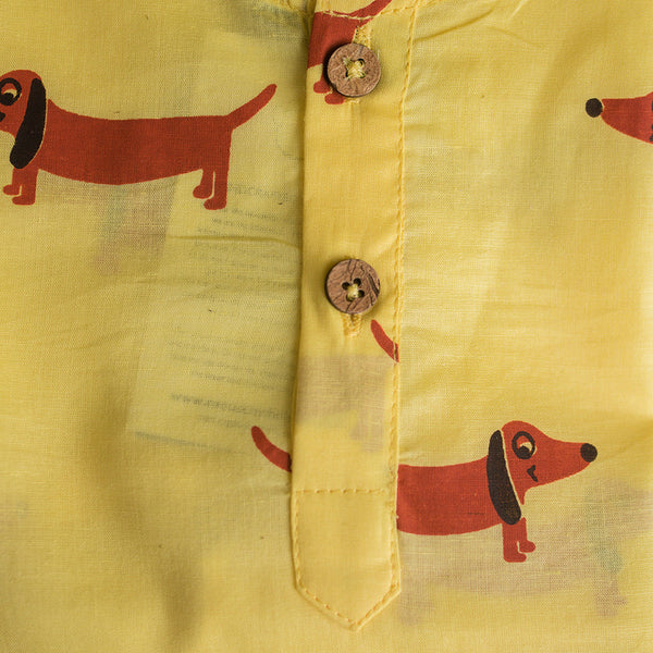 Cotton Night Suit for Kids | Dog Print | Yellow.