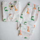 Cotton Night Suit for Kids | Dino Friends Print | White.