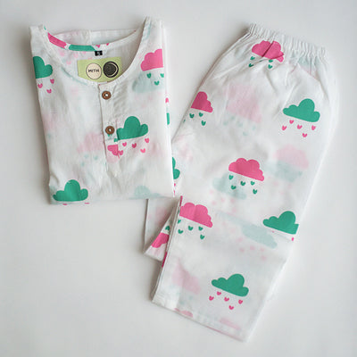 Cotton Night Suit for Kids | Little Clouds Print.