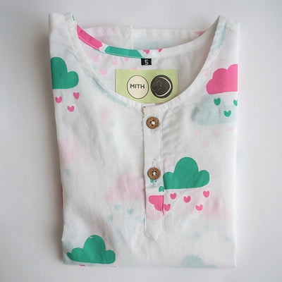 Cotton Night Suit for Kids | Little Clouds Print.