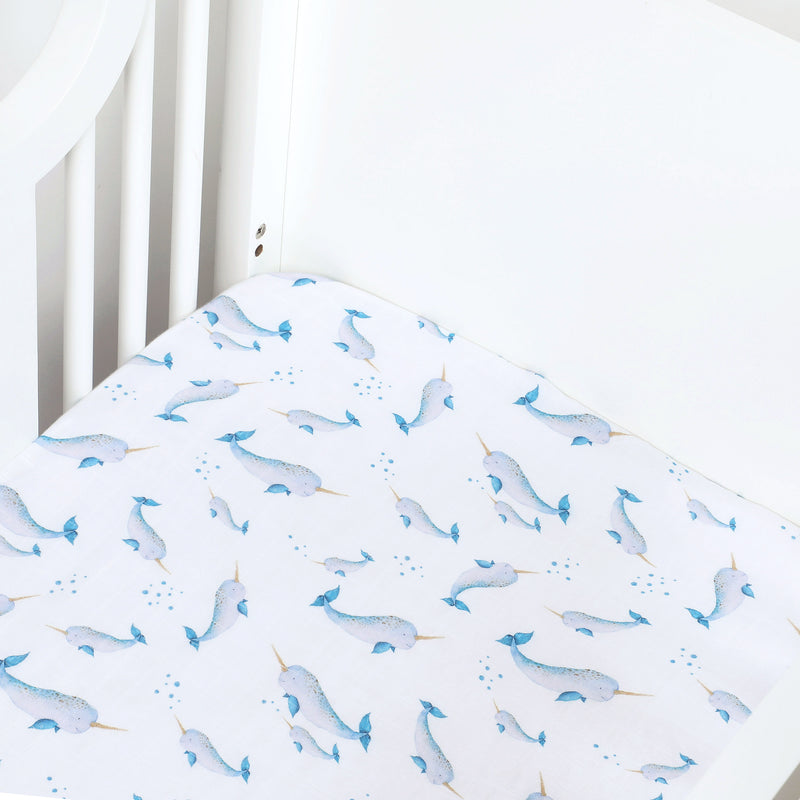 Blue Bamboo Muslin Fitted Cot Sheet