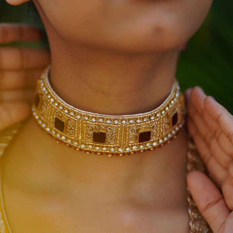 Jaipuri Stone Choker | Gold & Maroon