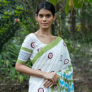 Mulmul Cotton Saree | Hand-Dyed |Handblock Printed | Off-White