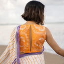 Pure Linen Saree | Hand Block Print | Off-White & Orange