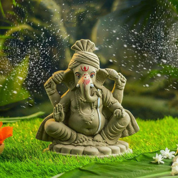 Lord Ganesha Idol | Eco Friendly Ganpati Idol | Clay | Brown | 10 inches