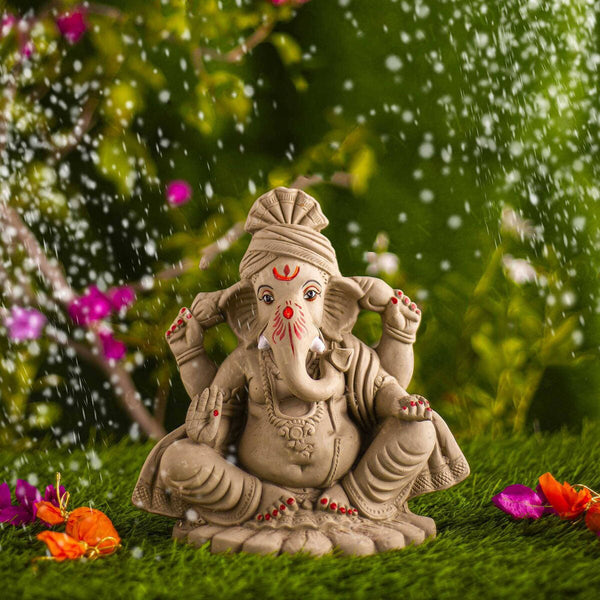 Lord Ganesha Idol | Eco Friendly Ganpati Idol | Clay | Brown | 10 inches