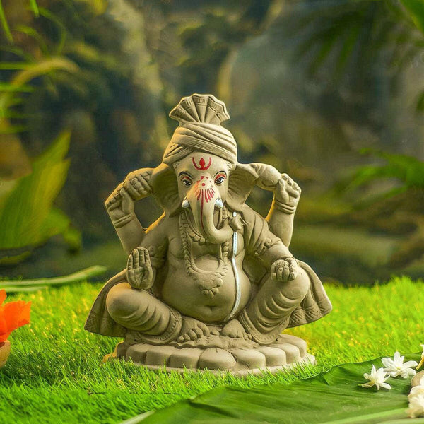 Lord Ganesha Idol | Eco Friendly Ganpati Idol | Clay | Brown | 10 inches