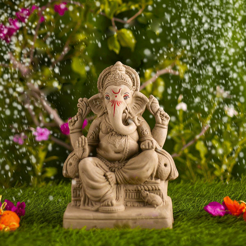 Lord Ganesh Idol | Eco Friendly Ganpati Idol | Clay | Brown | 10 inches