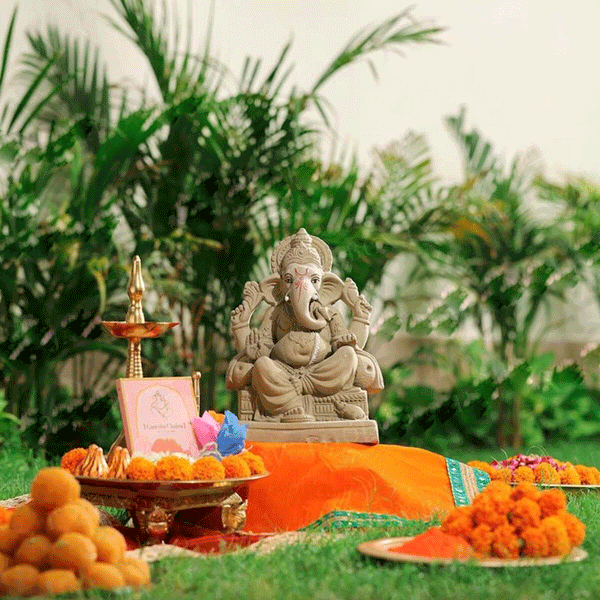 Lord Ganesh Idol | Eco Friendly Ganpati Idol | Clay | Brown | 10 inches