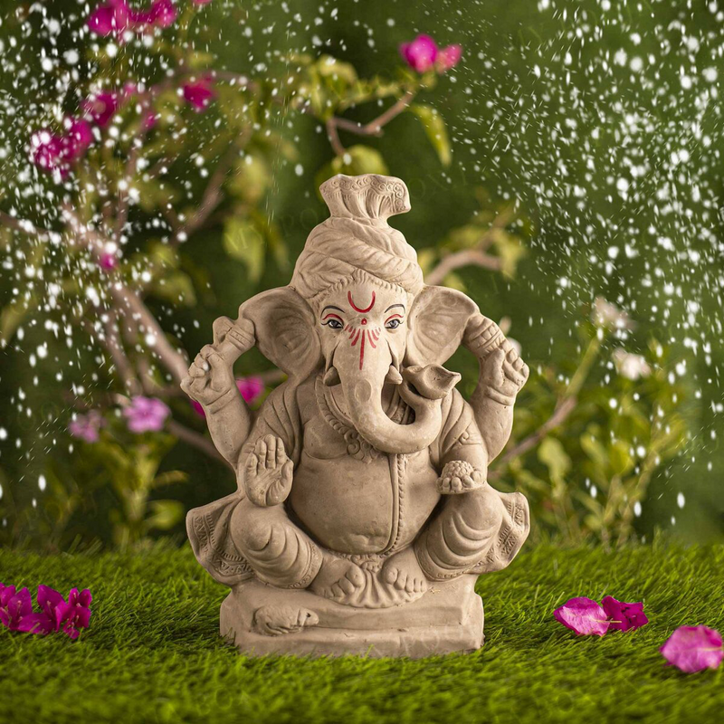 Lord Ganesh Idol | Eco Friendly Ganpati Idol | Clay | Brown | 12 inches