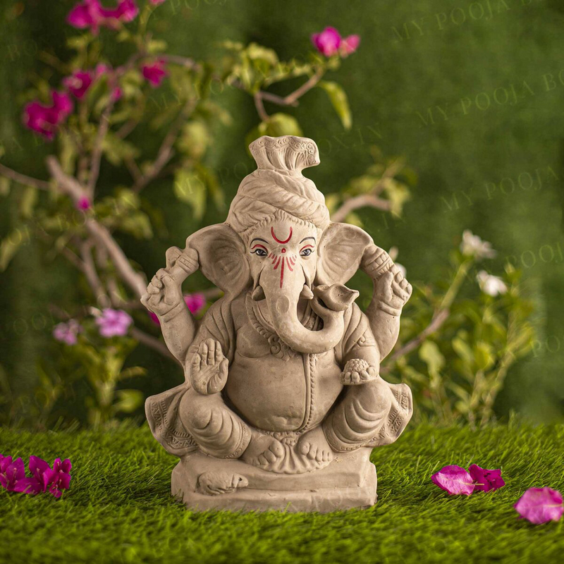 Lord Ganesh Idol | Eco Friendly Ganpati Idol | Clay | Brown | 12 inches