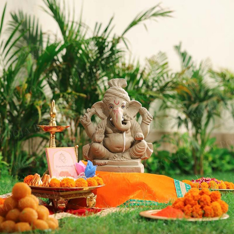 Lord Ganesh Idol | Eco Friendly Ganpati Idol | Clay | Brown | 12 inches