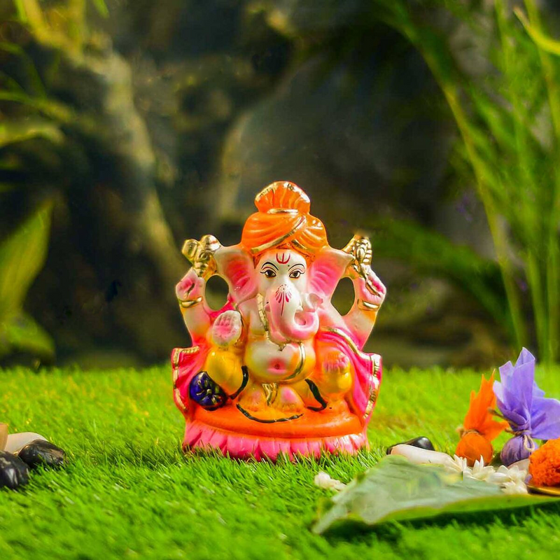 Lord Ganpati Idol | Eco Friendly Ganesh Idol | Clay | Multicolour | 8 inches