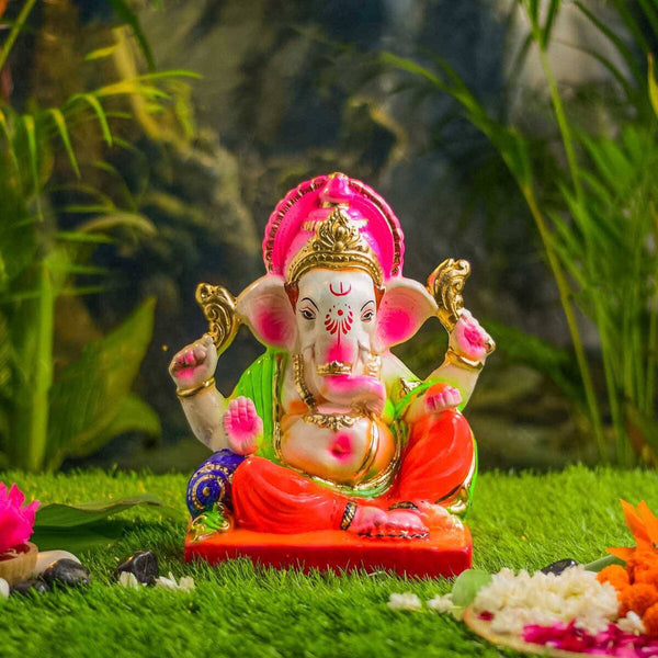 Clay Ganesh Idol | Eco Friendly Ganpati Idol | Multicolour | 12 inches