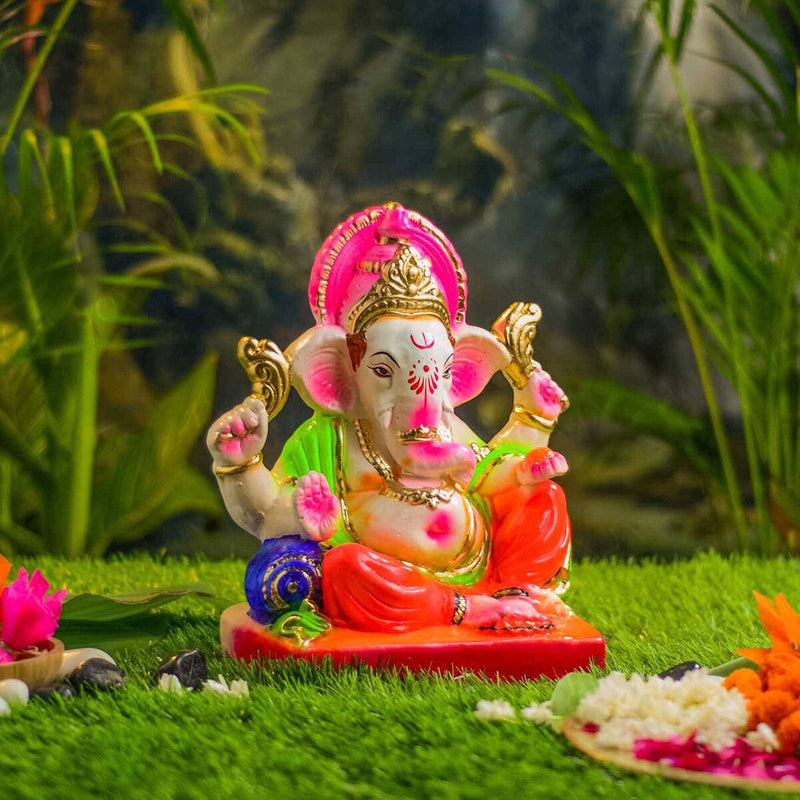 Clay Ganesh Idol | Eco Friendly Ganpati Idol | Multicolour | 12 inches