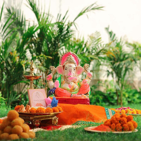 Clay Ganesh Idol | Eco Friendly Ganpati Idol | Multicolour | 12 inches