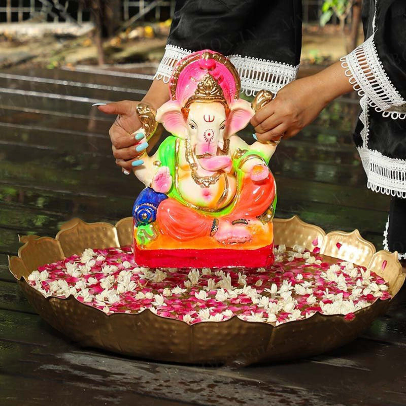 Clay Ganesh Idol | Eco Friendly Ganpati Idol | Multicolour | 12 inches