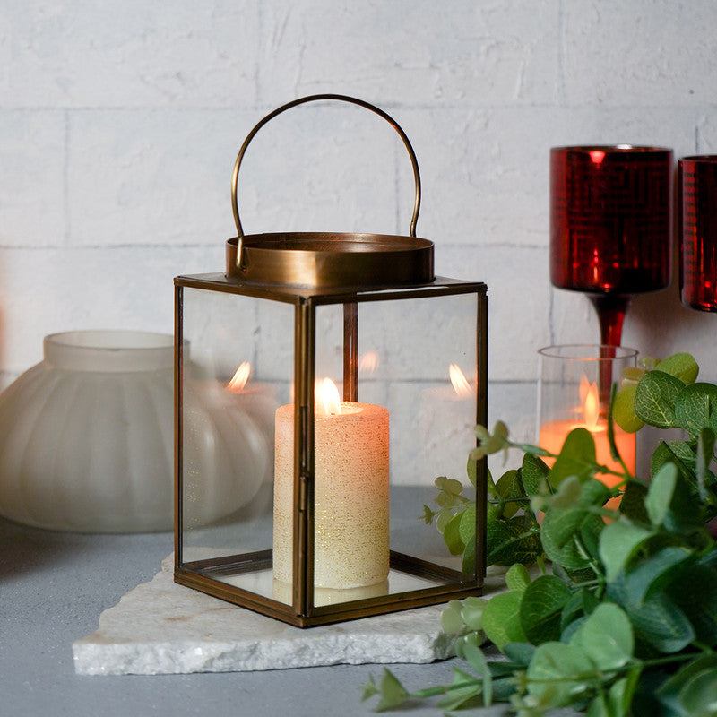 Iron & Glass Lantern Lamp | Gold | 15 cm